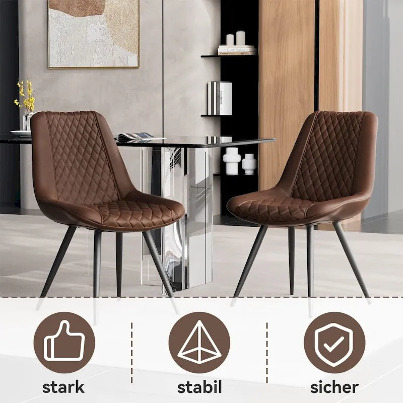 Set of 2 Leather Dining Chairs with Metal Legs - image 20