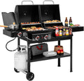 2-Burner Gas and Charcoal Grill Combo with Offset Smoker & Side Burner, 34,000 BTU Dual - image 1