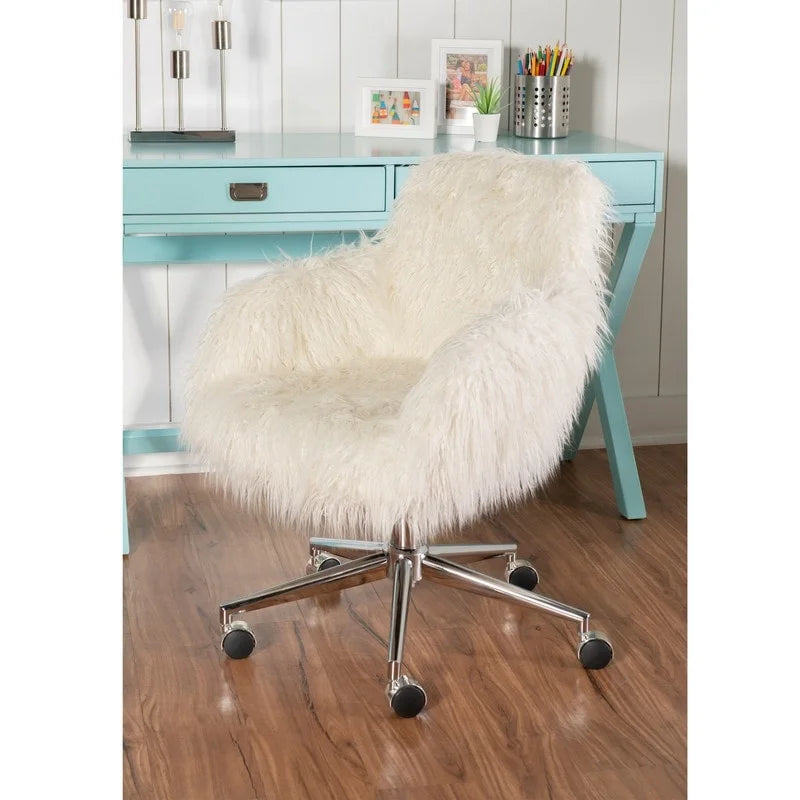 Amber Off-White Faux Fur Executive Chair - image 3