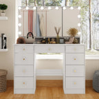 Makeup Vanity w/Tri-Fold Mirror Certified Lighting Glass Top Dresser - image 9