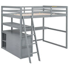 Gray Full-Size Loft Bed with Desk, Shelves, and Two Built-In Drawers - image 10