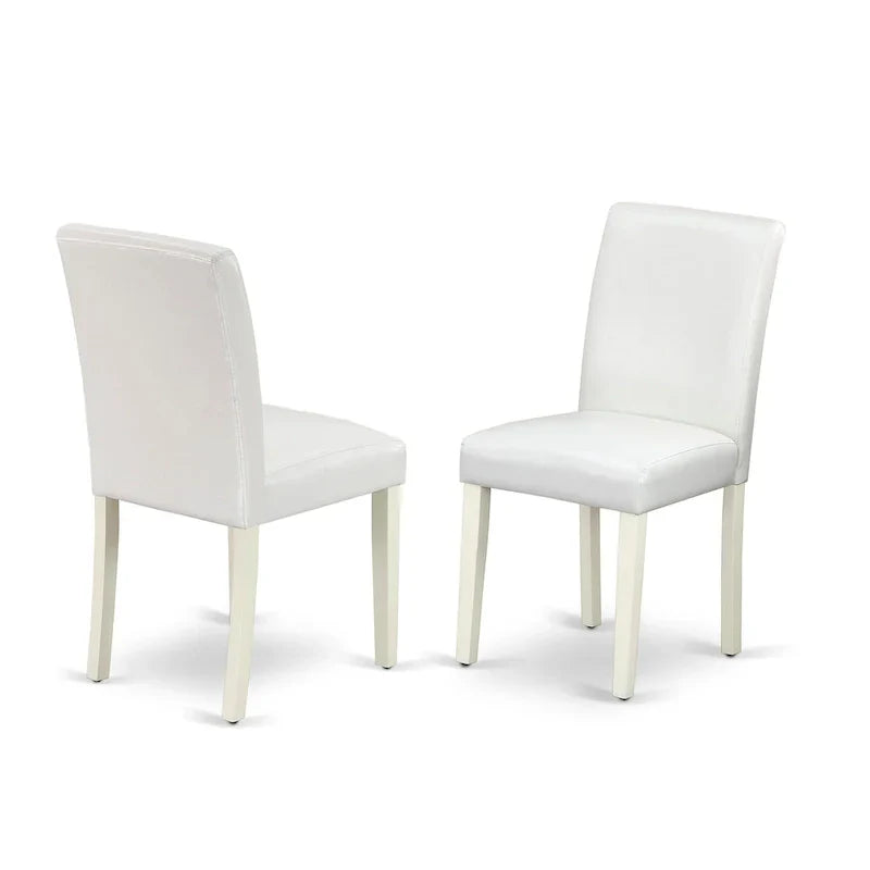 East West Furniture Round Dining Table Set - Kitchen Table with White Faux Leather Parson Chairs in Linen White (Various Piece Options) - image 3