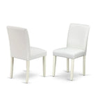 East West Furniture Round Dining Table Set - Kitchen Table with White Faux Leather Parson Chairs in Linen White (Various Piece Options) - image 3