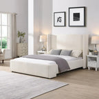 Isabella Queen White Upholstered Bed with Tall Wingback Headboard by Christopher Knight Home - image 1