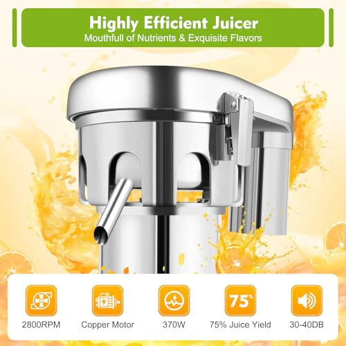 Commercial Juice Extractor, 370W 110V Electric Stainless Steel Juicer for Fruit Vegetable Heavy Duty Centrifugal Juicer Machine Juice & Residue Separated Low Noise: Home & Kitchen - image 3