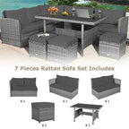 7 Pcs Rattan Patio Dining Furniture Sectional Sofa Set with Dining Table, Ottomans & Cushions - image 51