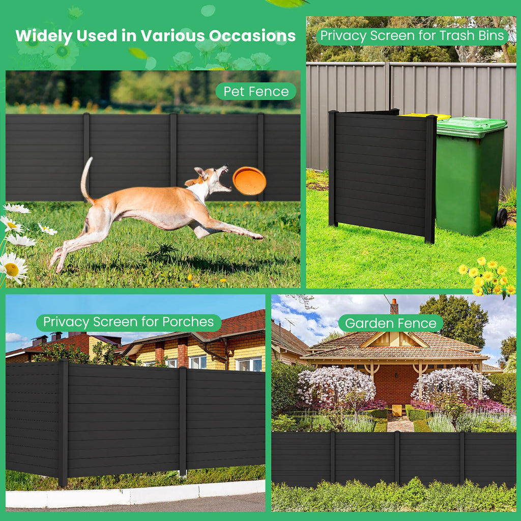 Gymax Outdoor PVC Privacy Panels 2 - Pack Picket Fence W/ 3 Cuspidal Foot Stakes Black - image 9