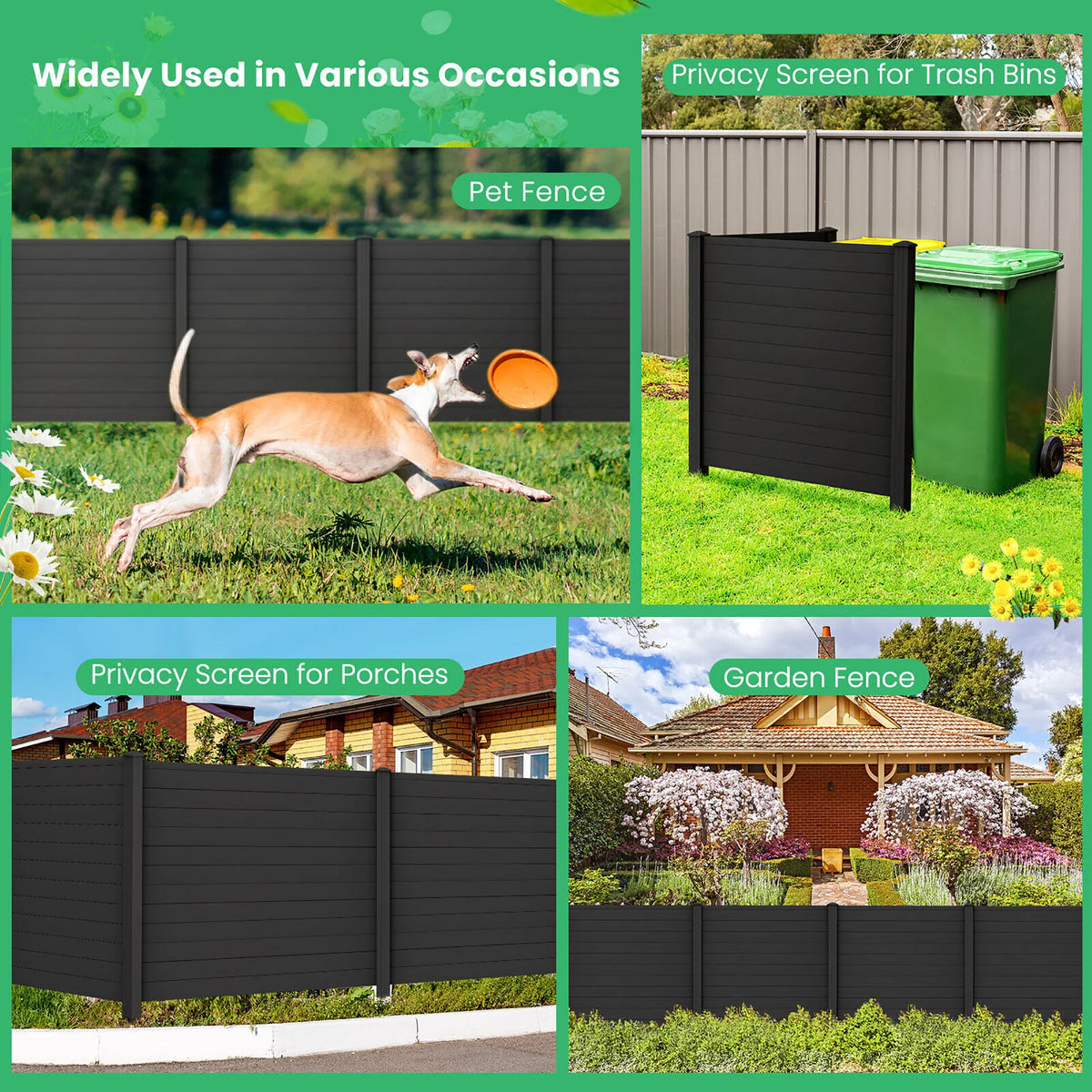 Gymax Outdoor PVC Privacy Panels 2 - Pack Picket Fence W/ 3 Cuspidal Foot Stakes Black - image 9