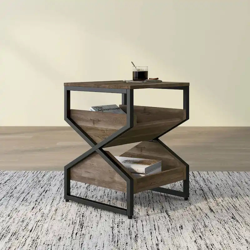 Denhour DH BASIC 17-Inch Metal Industrial End Table with 1 Open Shelf - image 6