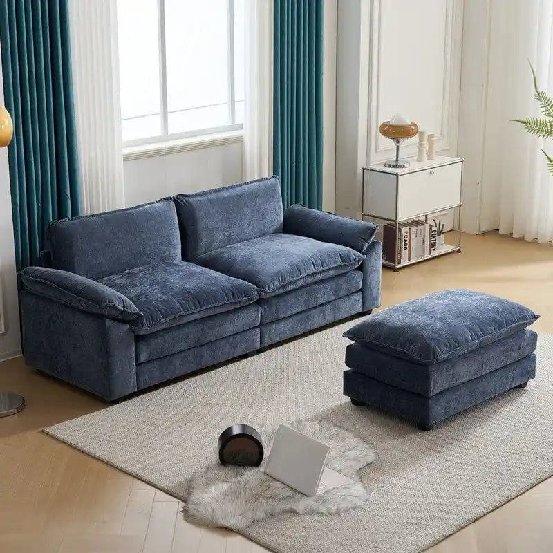 Chenille Two-Seater Sofa with Footstool - 2+1 Indoor Double Bag, Dimensions: 217*141*85 - image 3