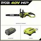 Ryobi 18′′ 40V Cordless Chainsaw Kit with Battery & Charger, Green - image 2
