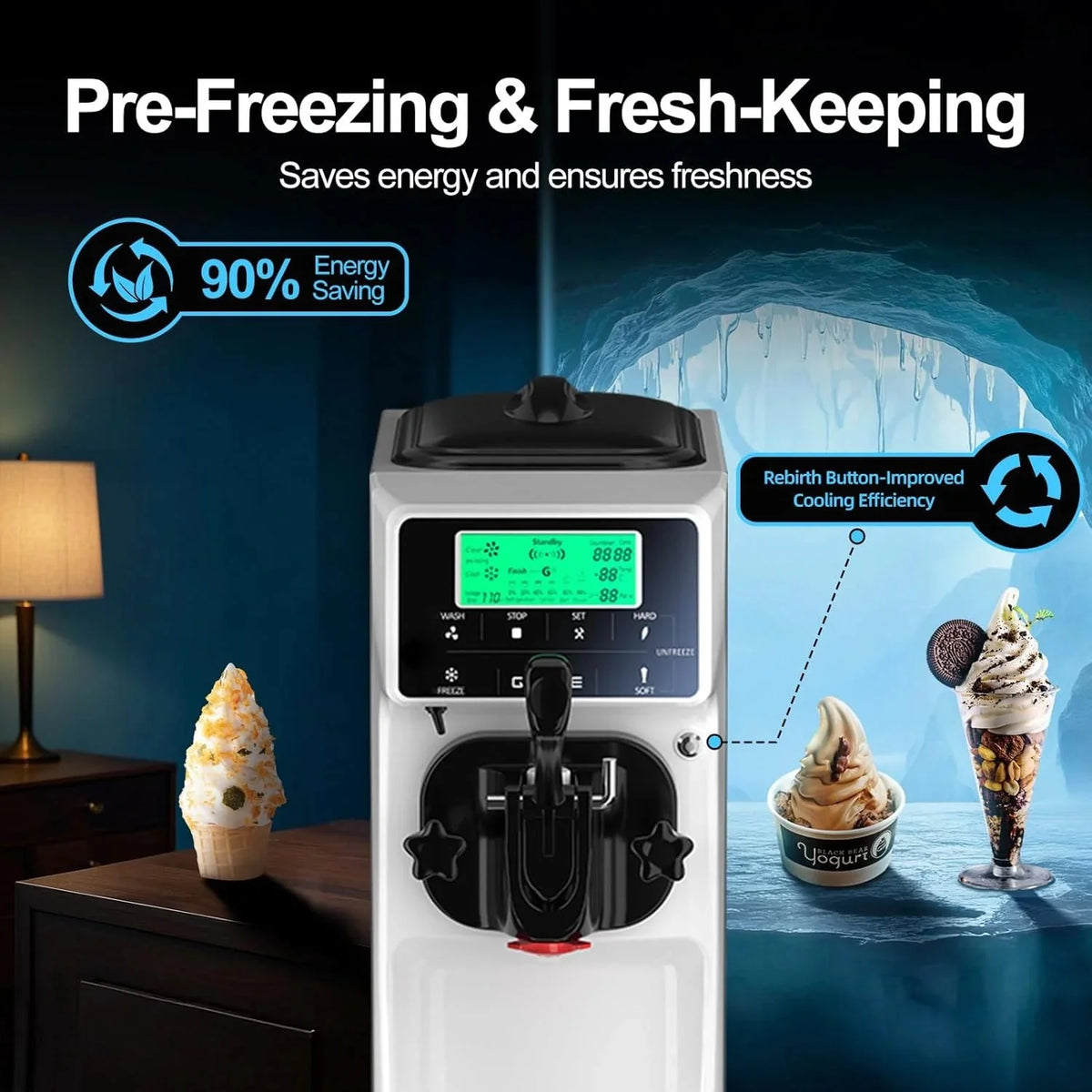 Soft Serve Ice Cream Machine 3.2 Gals Ice Cream Maker Machine Single Flavor Commercial Ice Cream Machine Countertop Soft Serve Ice Cream Maker with Pre-Cooling for Home Store School - image 5