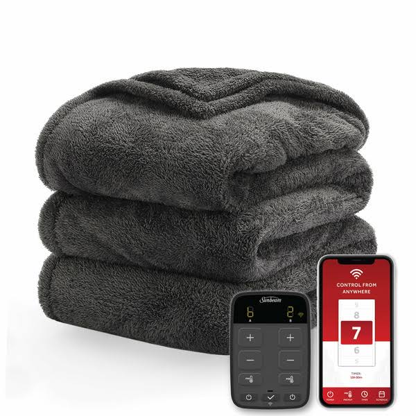 Sunbeam Loftec Wi-Fi Connected Electric Heated Blanket, Slate Gray, King - image 1