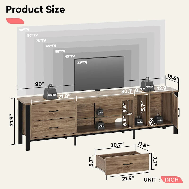 Contemporary 80-Inch TV Stand for 75/80/85 Inch TVs with 2 Drawers - image 34