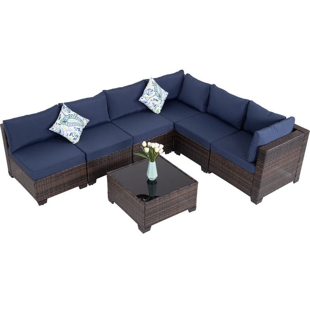 Ainfox 7 Pcs Outdoor Patio Furniture Sofa Set on Sale, Grey Rattan Grey Cushion - image 17