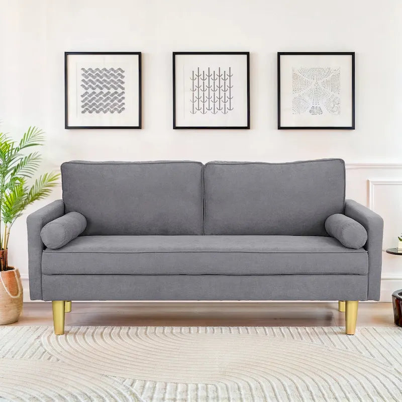 Elegant 65-Inch Orange Polyester 2-Seater Loveseat with Side Pockets and Round Cushions - image 12