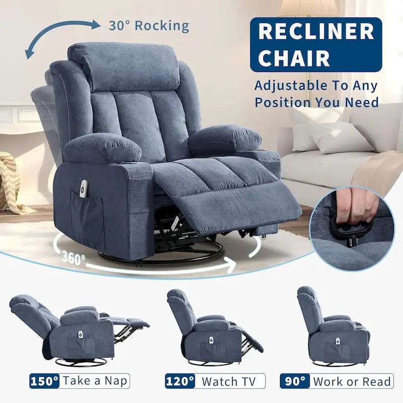 Recliner Chair, Rocking Chairs with Massage and Heat, Side Pockets and Cup Holder - image 13