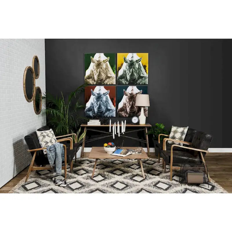 Phineas Black Genuine Leather Accent Chair with Brown Solid Wood Frame - image 9