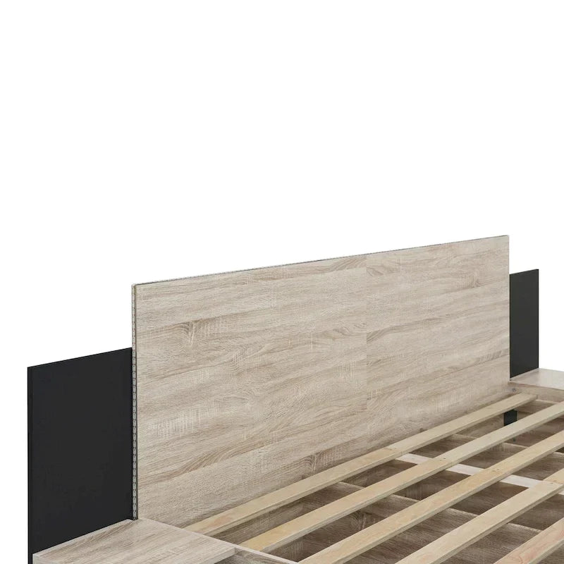 Modern King Size Wooden Floating Bed Frame with Nightstand and LED - Slatted Support Design - image 13