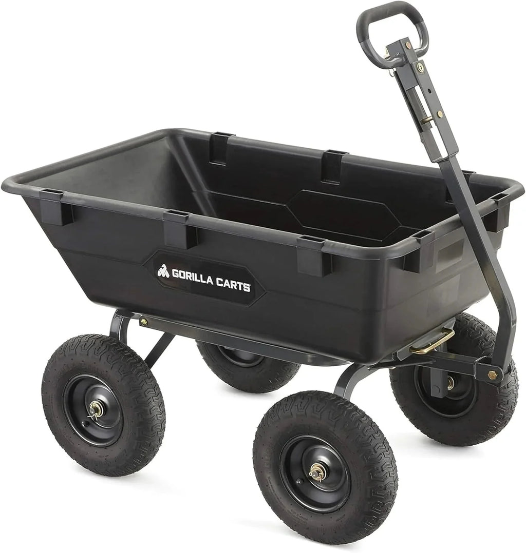 Heavy Duty Poly Utility Dump Wagon Garden Cart w/Pneumatic Tires, 6 Cu Ft - 1200 lb Capacity Outdoor Wheelbarrow for Yard, Landscaping & Gardening, Lawn Tractor or ATV Towable-Gorilla Carts - image 14