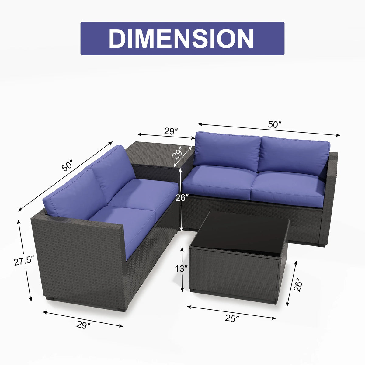 Ainfox 7 Pcs Outdoor Patio Furniture Sofa Set on Sale, Grey Rattan Grey Cushion - image 62