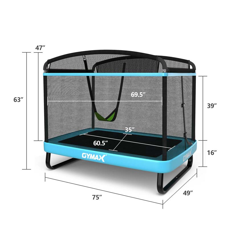 6 FT Kids Trampoline with Swing & Safety Fence, ASTM Approved Toddler Rectangle Trampoline for 3-8 Year Old - image 17