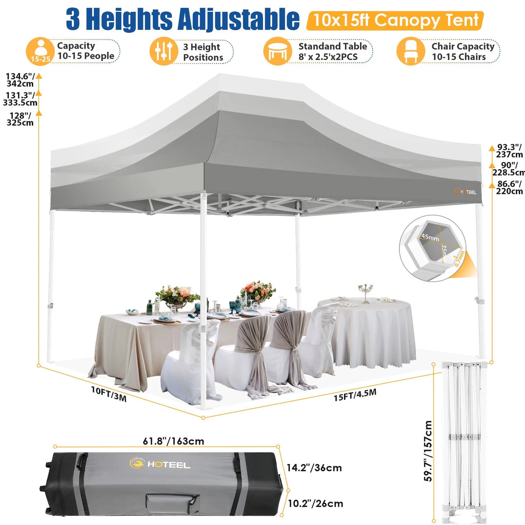HOTEEL 10x15 Heavy Duty Canopy Tent - Commercial Pop Up with UV50+, Thick Hexagonal Frame, 4 Sidewalls, Anti-Pooling Design & Roller Bag (Black) - image 27