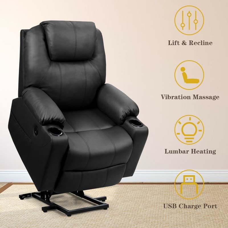 Electric Power Lift Recliner, Leather Massage Reclining Sofa, Elderly Lift Chair with Lumbar Heating & 8 Vibrating Nodes, Cup Holder, USB Port - image 19