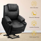 Electric Power Lift Recliner, Leather Massage Reclining Sofa, Elderly Lift Chair with Lumbar Heating & 8 Vibrating Nodes, Cup Holder, USB Port - image 19