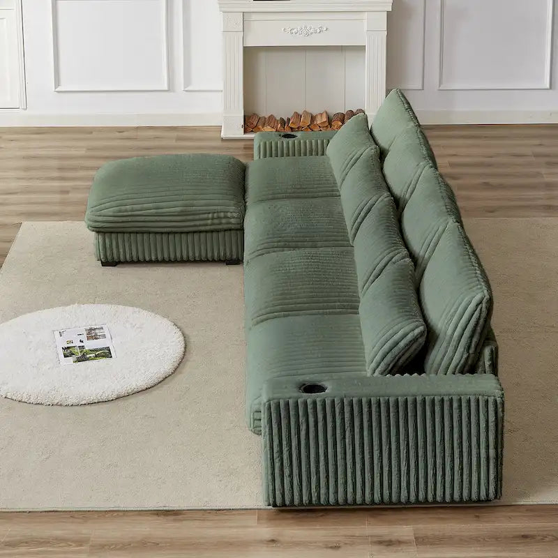 126W Large L-Shaped Corduroy Sofa with USB Charging Port - image 35