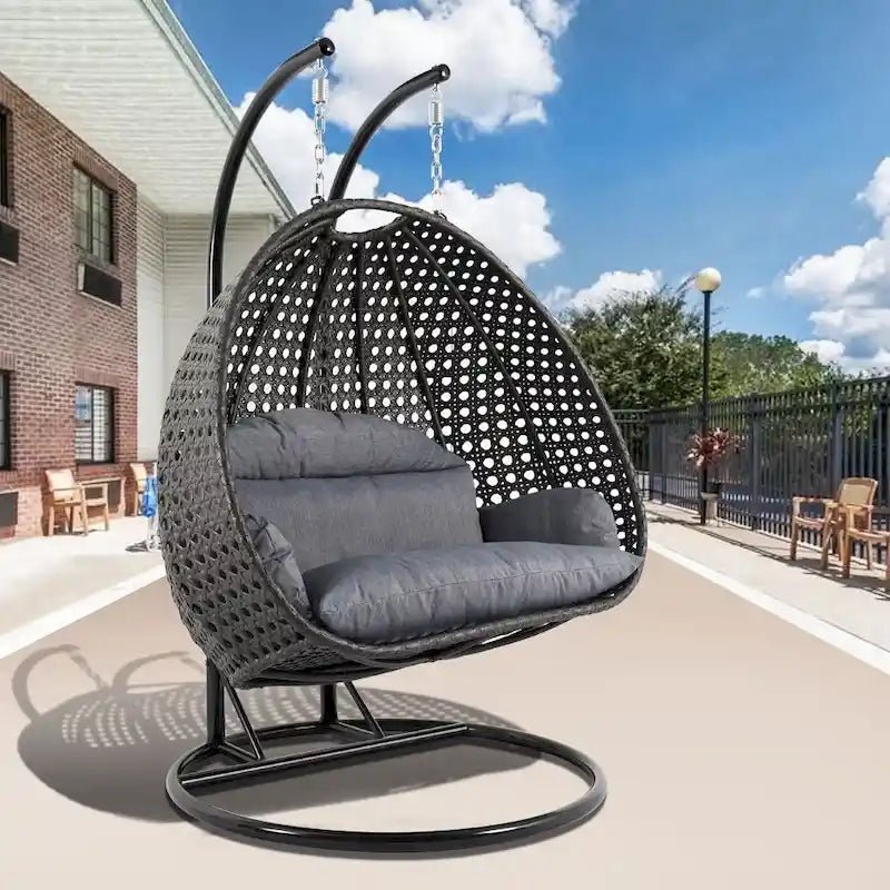 LeisureMod 2 Person Hanging Egg Chair with Stand - Outdoor/Indoor Rattan Wicker Patio Swing Hammock Lounger with Cushions - image 1