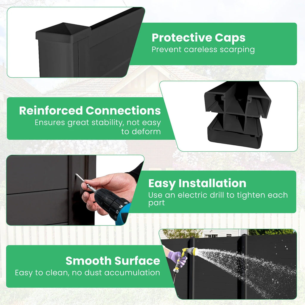 Gymax Outdoor PVC Privacy Panels 2 - Pack Picket Fence W/ 3 Cuspidal Foot Stakes Black - image 6