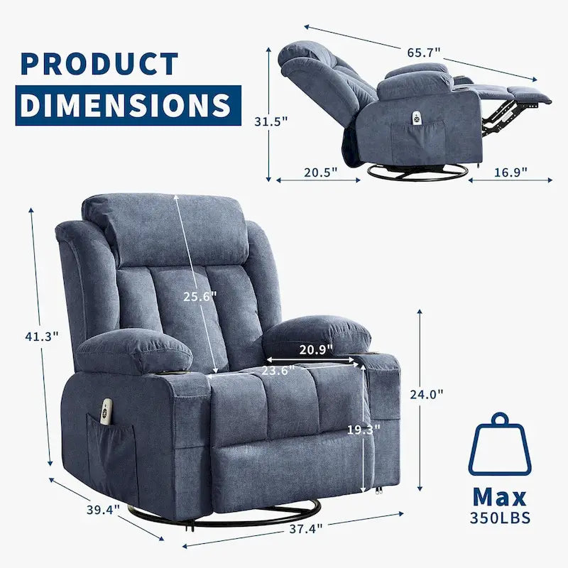 Recliner Chair, Rocking Chairs with Massage and Heat, Side Pockets and Cup Holder - image 14