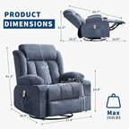 Recliner Chair, Rocking Chairs with Massage and Heat, Side Pockets and Cup Holder - image 14