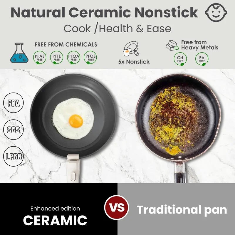 Non-Toxic Nonstick Ceramic 22 pcs pots and pans set complete Cookware Set with Lids,Detachable Handle,PFAS-Free,Dishwasher Oven Safe,Kitchen Outdoorfun Induction Compatible - image 6