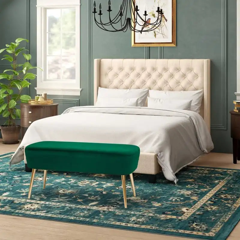 Adeco Velvet Footrest Bench with Metal Legs - Stylish Bed End Stool and Dressing Chair - image 6