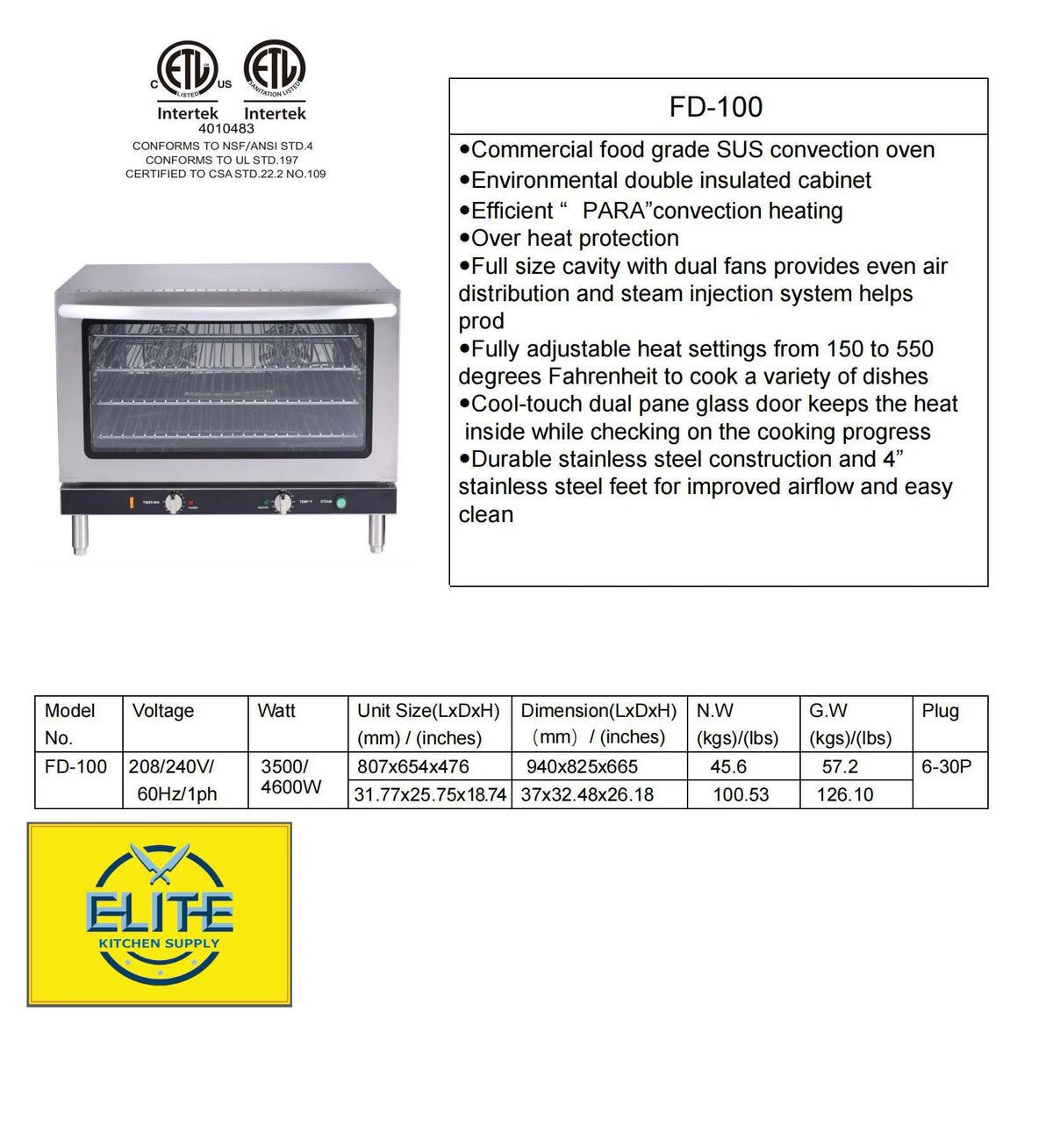 37in. Full Size Countertop Convection Oven, Commercial Oven, 208 - 240V NSF - image 10