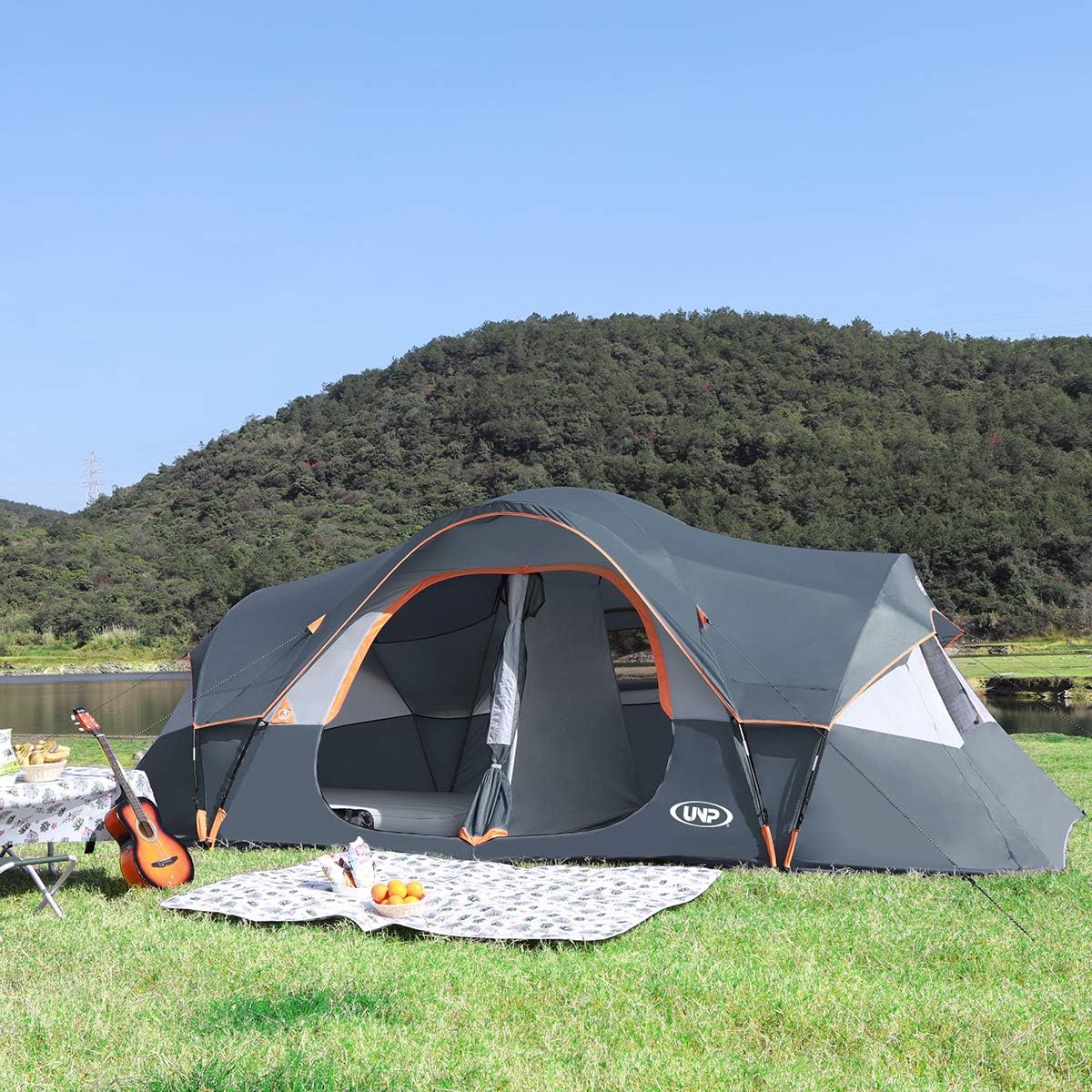 UNP Camping Tent 10-Person-Family Tents, Parties, Music Festival Tent, Big, Easy Up, 5 Large Mesh Windows, Double Layer, 2 Room, Waterproof, Weather Resistant, 18ft x 9ft x78in - image 43