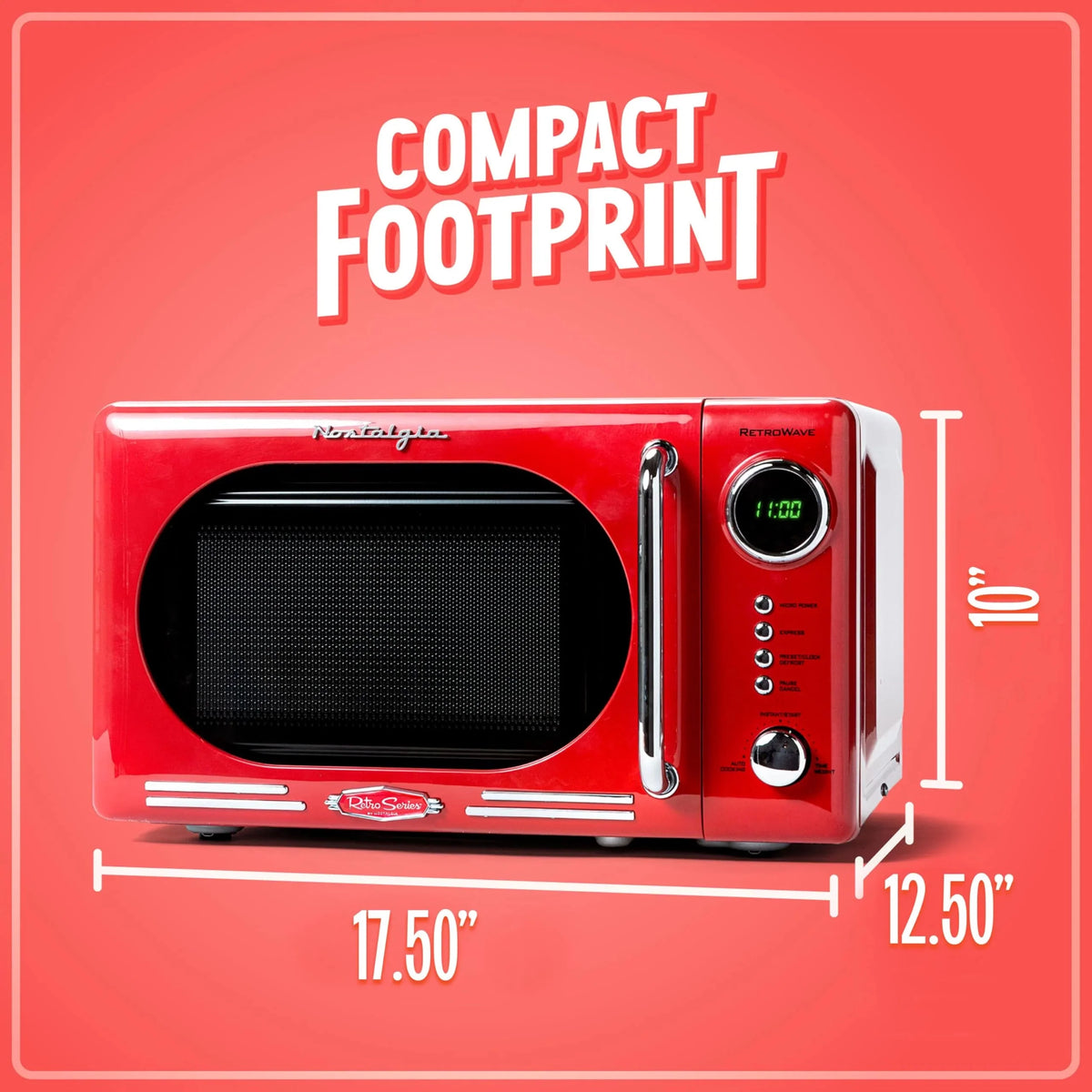 Nostalgia Retro Compact Countertop Microwave Oven - 0.7 Cu. Ft. - 700-Watts with LED Digital Display - Child Lock - Easy Clean Interior - Red - image 5
