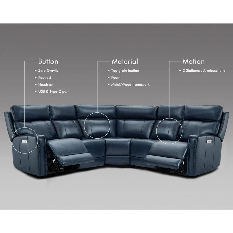 104" 3-Color Genuine Leather Power Reclining Sectional Sofa with Zero Gravity Feature, USB & USB-C Ports, and 2 Stationary Armless Chairs - image 8
