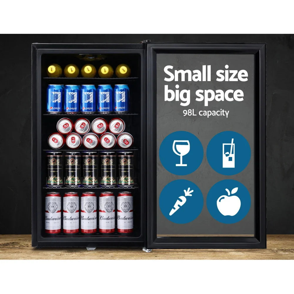 Devanti 98L Bar Fridge Glass Door Mini Fridges Freezer Black - image 3