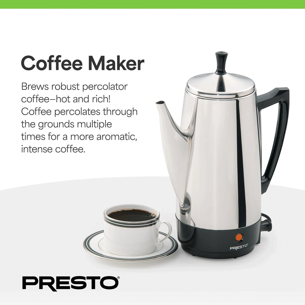 Presto Stainless Steel Coffee Maker, 12 Cup Robust Percolator Coffee, Silver - 2.79 - image 6