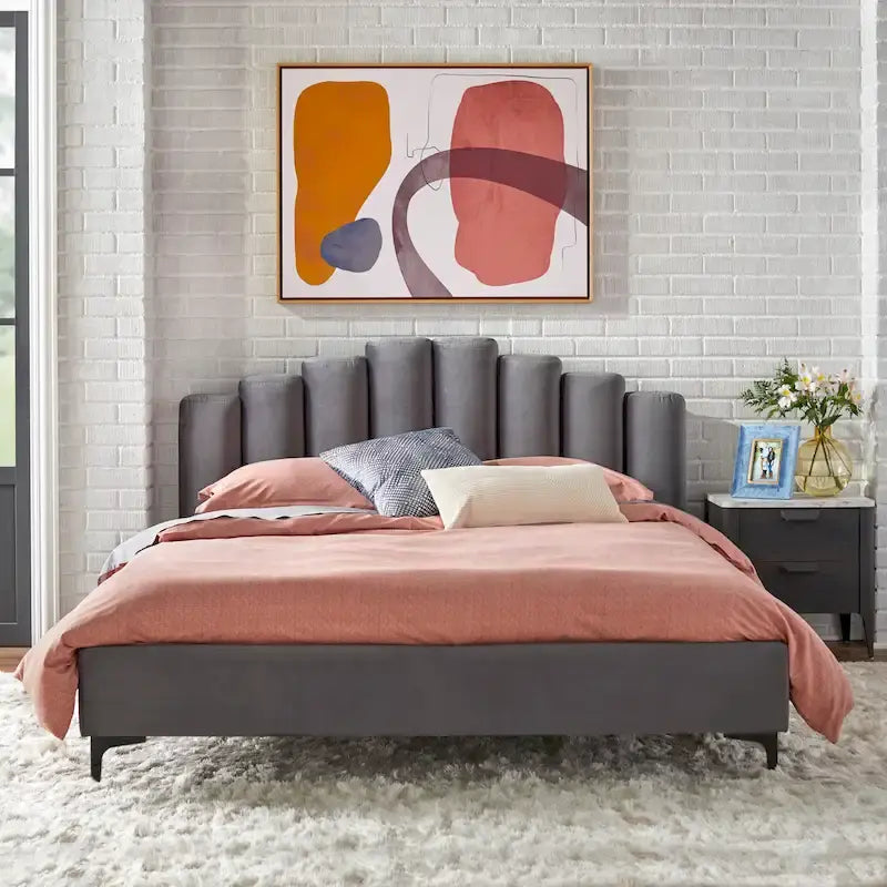 Lifestorey Modern Queen Platform Bed with Stark Velvet Upholstery - image 2