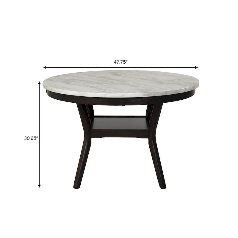 Kate 47-Inch Round Dining Table with Faux Marble Surface in White and Brown - image 6