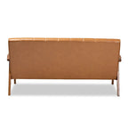 Nikko Tan Faux Leather Sofa with Walnut-Finished Wood Accents - image 6