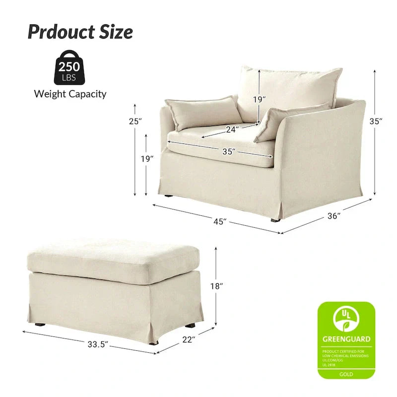 Sophie Contemporary Oversized Slipcovered Armchair and Ottoman with Lockable Rear Wheels - image 22