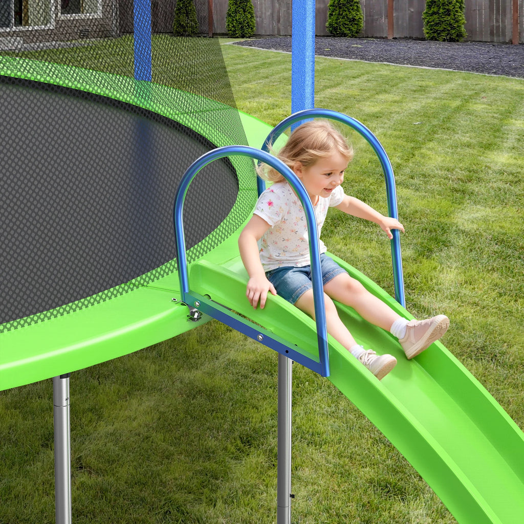 12FT Trampoline with Slide, Swings, SEGMART Recreational Trampoline with Basketball Hoop and Ladder, Heavy Duty Outdoor Backyard Trampoline with Net for Kids and Adults, Green - image 5