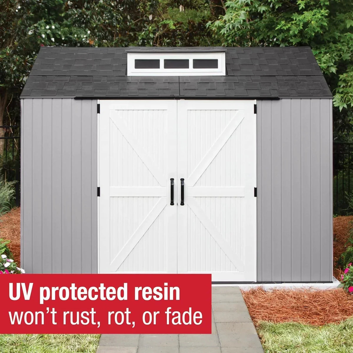 Rubbermaid Resin Outdoor Storage Shed With Floor Weather Resistant Gray Organization for Home - image 48