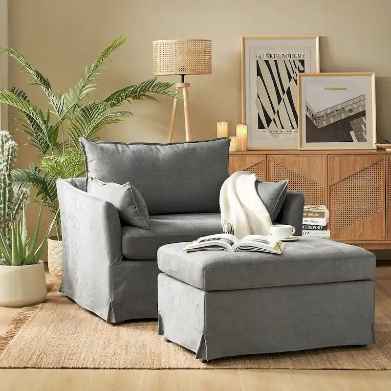 Sophie Contemporary Oversized Slipcovered Armchair and Ottoman with Lockable Rear Wheels - image 24