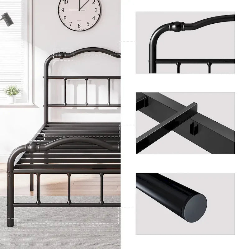Sturdy 18-Inch High Steel Tube Iron Bed with Double Wave Headboard and Footboard - image 7